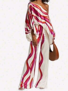 Off Shoulder Jumpsuit For Women, Multiple Colors Geometric Print Lantern Sleeve